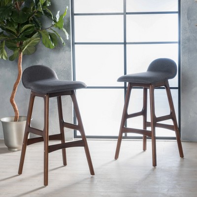 XIYUYEU Bistro Chairs, Mid-Century Modern Upholstered Low Back Barstools (Set of 2), Charcoal, Walnut Finish