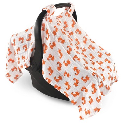 Hudson Baby Infant Boy Muslin Cotton Car Seat and Stroller Canopy, Foxes, One Size