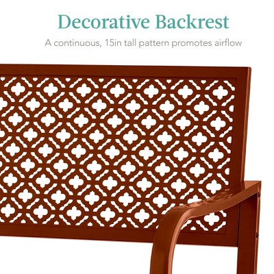 Rust Steel 2-Person Outdoor Bench with Geometric Backrest