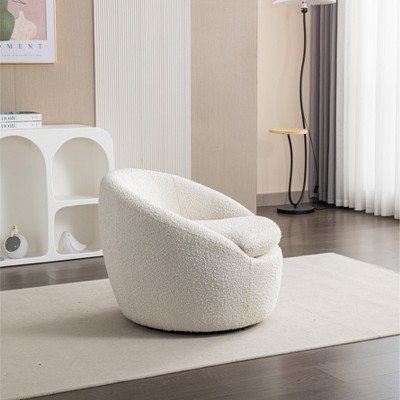 Winnie White Boucle Fabric Swivel Barrel Accent Chair