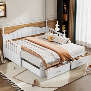 Twin Size Wooden Daybed with Twin Size Trundle, Extendable Daybed with Two Storage Drawers 4S - ModernLuxe - 1 of 4
