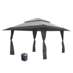 Z-Shade 13 x 13 Foot Instant Gazebo Outdoor Canopy Patio Shelter Tent, Gray & Durable Plastic Circular 5 Pound Canopy Tent Leg Weight Plates, Set of 4