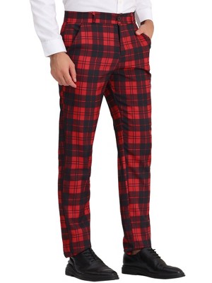 Lars Amadeus Men's Plaid Slacks Regular Fit Flat Front Work Prom Dress ...