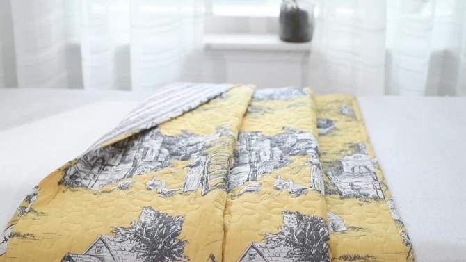 60&#34;x50&#34; Single French Country Toile Cotton Reversible Throw Yellow/Gray - Lush D&#233;cor, 2 of 15, play video