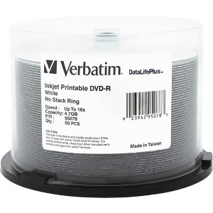 Verbatim DVD-R 4.7GB 16X DataLifePlus White Inkjet Printable - 50pk Spindle - 4.7GB - 50pk Spindle - 1 of 1
