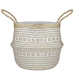 Northlight 17" Beige and White Large Seagrass Belly Basket with Handles - 1 of 4