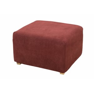 Stretch Pique Ottoman Slipcover Garnet - Sure Fit: Elastic-Fit Bottom, Polyester & Spandex Blend, Indoor Use - 1 of 3