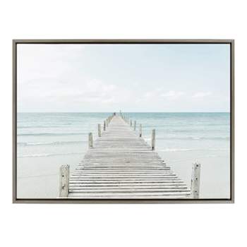 28" x 38" Sylvie Wooden Pier on Beach Framed Canvas Gray - Kate & Laurel All Things Decor