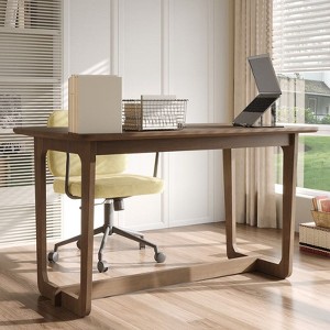 Famapy Mid-Century Solid Rubber Wood Home Office Desk with Rounded Corners,Modern Writing Desk,Minimalist Writing & Computer Workstation Desk - 1 of 4