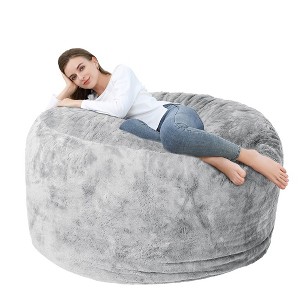 Bean Bag Covers Only, Adult Bean Bag Chair Cover No Filler, Round Soft Fluffy Faux Fur Beanbag Lazy Sofa Bed Cover - 1 of 4