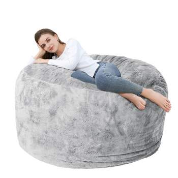 7ft Giant Bean Bag Cover, Big Bean Bag Chairs for Adults (No Filler, Cover  only) Comfy Large Bed Fluffy Lazy Sofa (Light Grey)