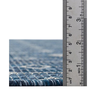 Easy-Care Square Blue Trellis Synthetic Outdoor Rug, 5' x 5'