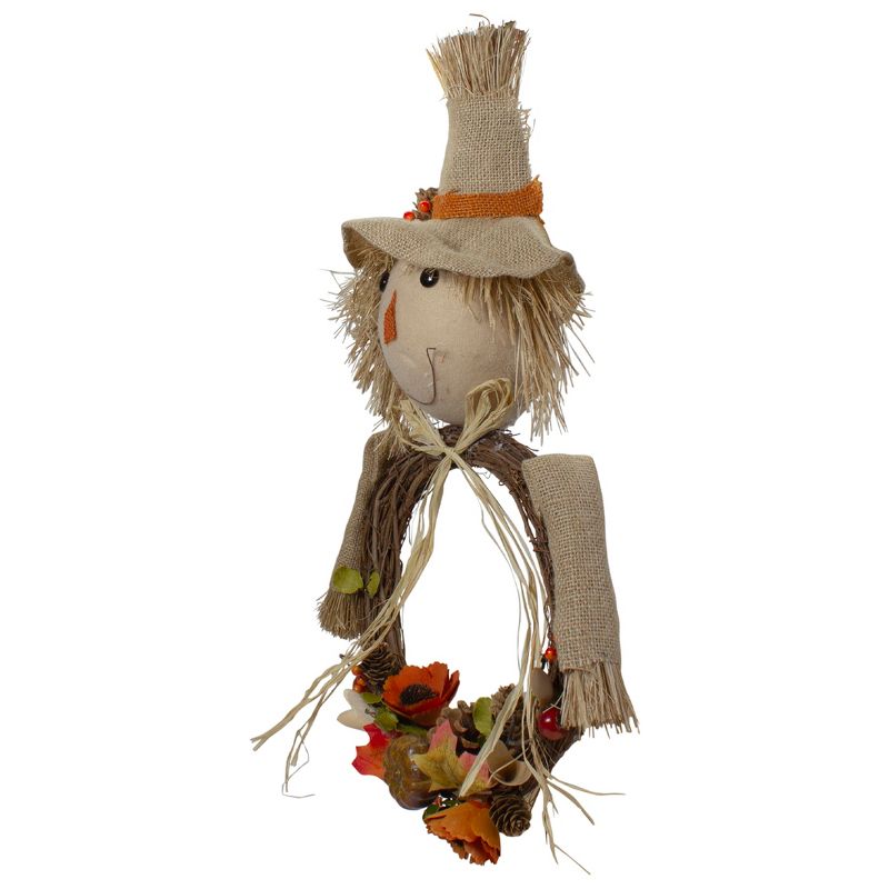 Northlight 20" Tan and Orange Fall Harvest Scarecrow Wreath Wall Decor, 3 of 5