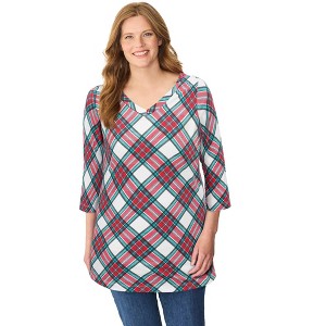 Woman Within Perfect Printed Three-Quarter Sleeve V-Neck Tee - 1 of 4