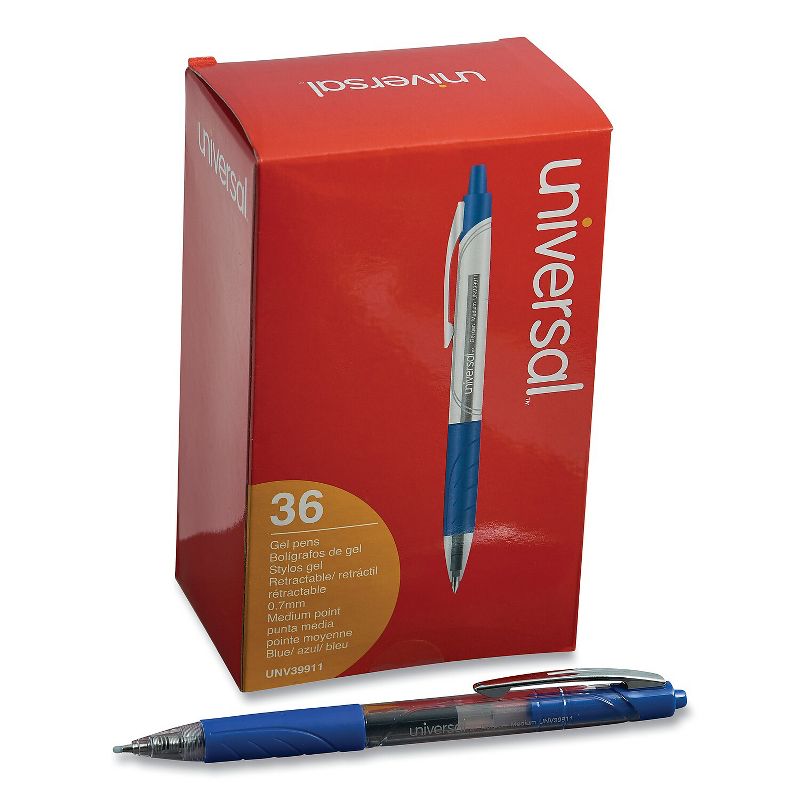 Universal Comfort Grip Clear Retractable Gel Ink Roller Ball Pen Blue Ink .7mm 36/Pack 39911, 2 of 6