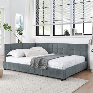 Full Size Upholstered Tufted Bed Frame, Sofa Bed Frame with Comfortable Backrest and Armrests - 1 of 4