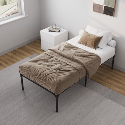 Zeta Black Metal Twin Platform Bed Frame with Slats
