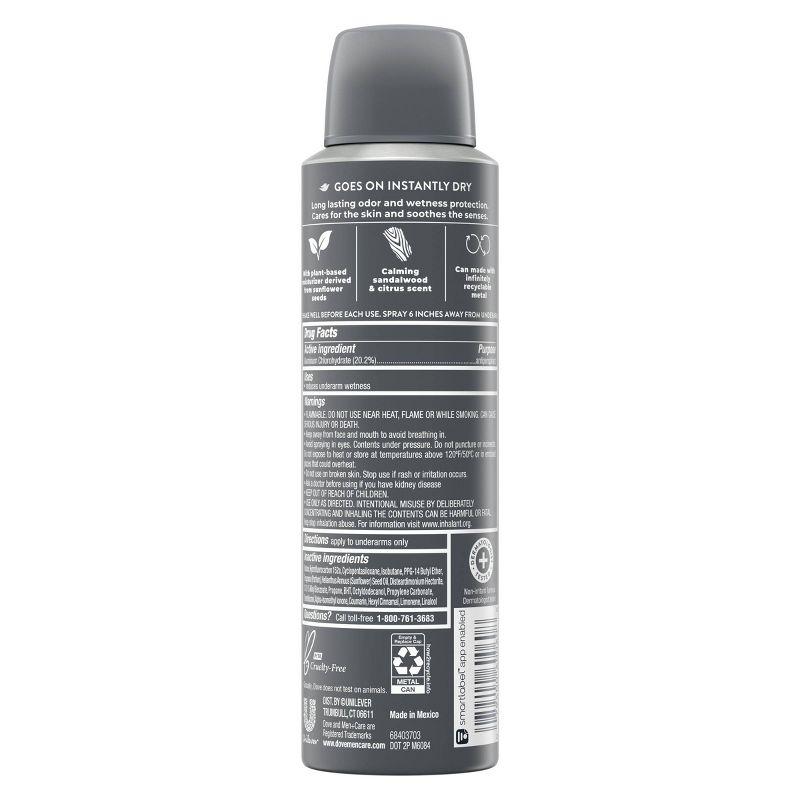 Dove Men+Care Soothing Sandalwood + Orange Plant Based Antiperspirant &#38; Deodorant Dry Spray - 3.8oz, 4 of 8