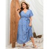 Plus Size Women's Flowy Tiered Maxi Dress - V-Neck, Short Sleeve & Waist Tie with Floral Print - 4 of 4