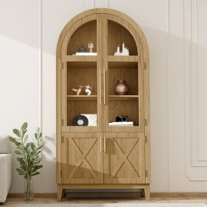 FONTOI 74" Tall Arched Display Cabinet with Glass Door, 5-Tier Arched Cabinet with Storage Door for Living Room Dining Room, 74.3"*36"*17.5" - 1 of 4