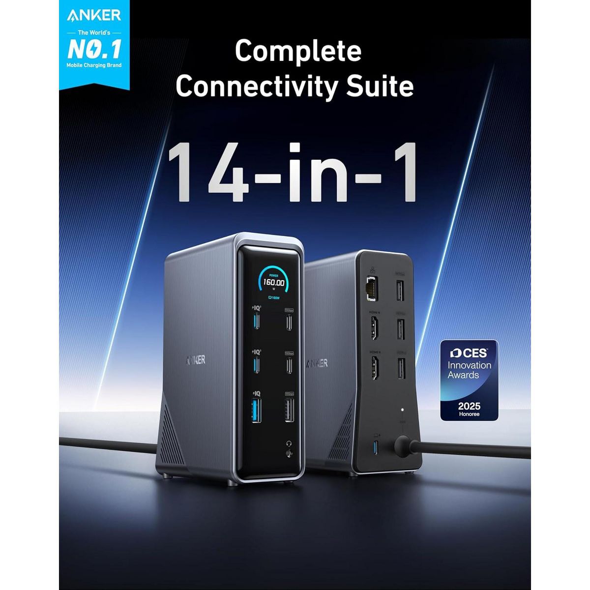 Anker Prime Docking Station (14-Port, 160W Max Output, 10 Gbps) + Anker Prime Thunderbolt 4 USB-C Cable, (3.3 ft, 240W, 40 Gbps) - thumbnail 2