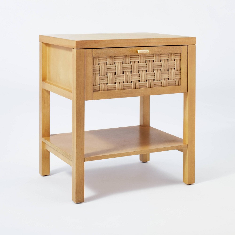 Palmdale Nightstand Woven 1 Drawer Natural - Threshold™ designed with Studio McGee: Poplar Wood, Lower Shelf, Rattan Detail