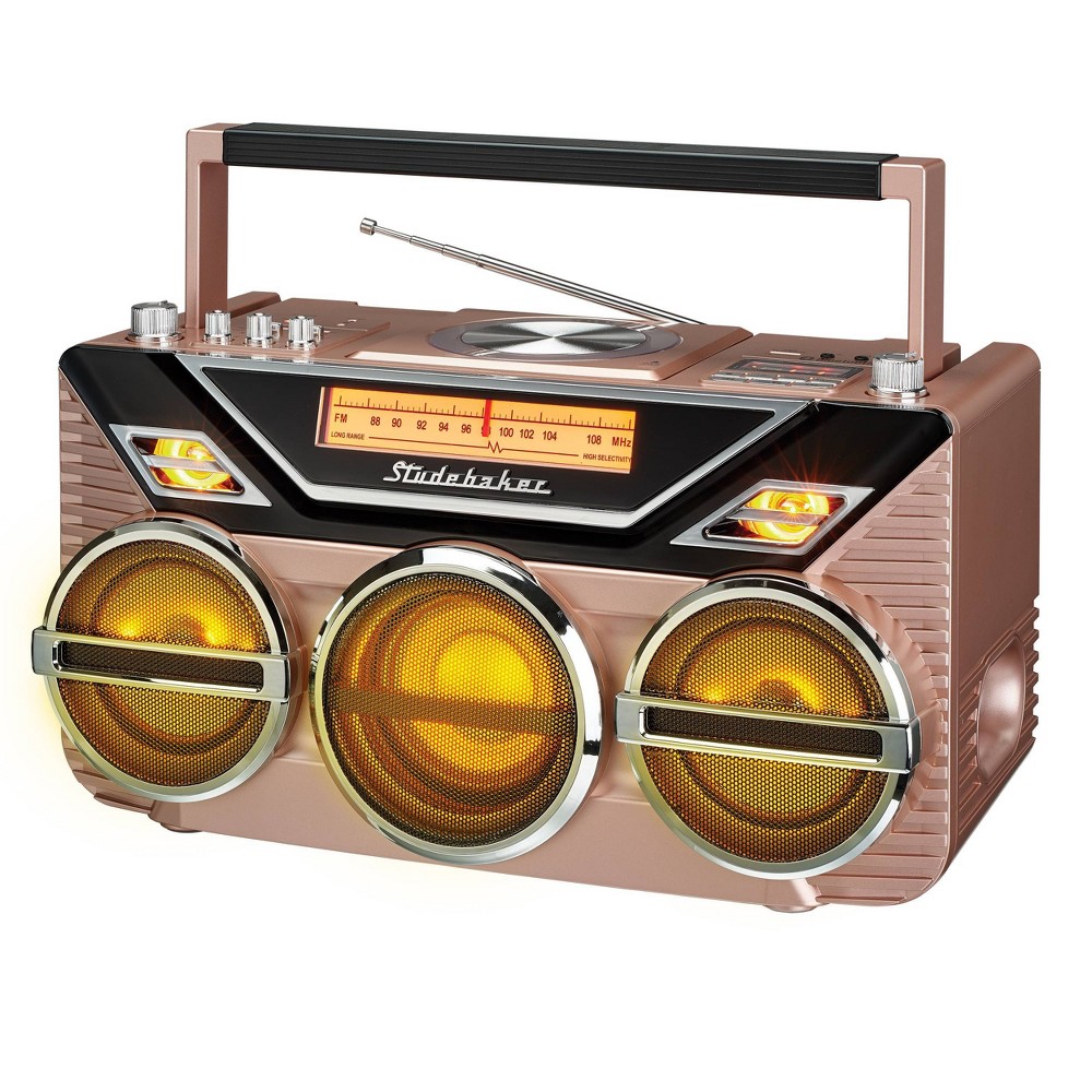 Studebaker SB2165RG Portable Avanti Stereo Boombox with Bluetooth - High Power Bass - Rose Gold