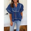 Imily Bela Women's Doll Shirt Top V-Neck Short Lantern Sleeve Blouse Cute Ruffle Flowing Summer Top - 3 of 4