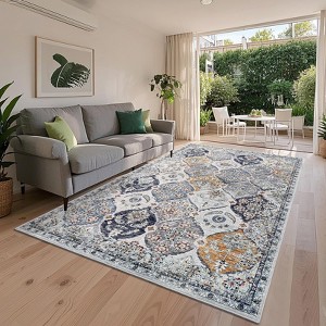 Trellis Washable Area Rug Non-Slip Indoor Rugs for Living Room, Low Pile Stain-Resistant Oriental Accent Throw Carpet - 1 of 4