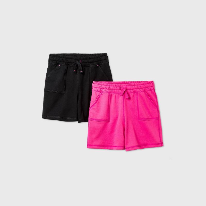 Girls' 2pk Adaptive Knit Shorts - Cat & Jack™ Black/Pink, 1 of 2