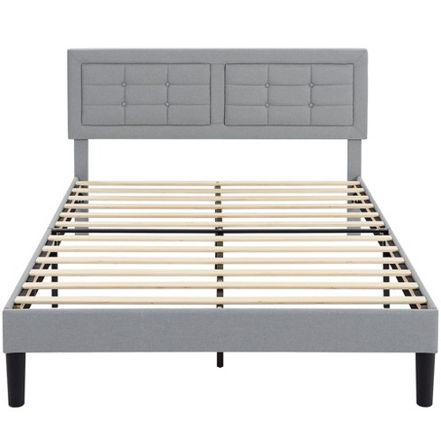 Vecelo Light Gray Upholstered Bed Wood And Metal Frame Queen Platform ...