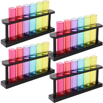 Juvale 4 Pack Plastic Test Tubes Shot Glasses with Rack for Parties, Birthday Party Supplies, 1.5 oz each