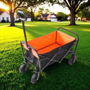 FURNIinspire Wheelbarrows And Lawn Carts Outdoor Mini Folding Wagon Garden Shopping Beach Cart, Lawn Cart With Handle, Black And Orange, 30“*15"*36" - 1 of 4