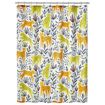 mDesign Fabric Shower Curtain, Machine Washable, Leopards Design - Yellow/Orange