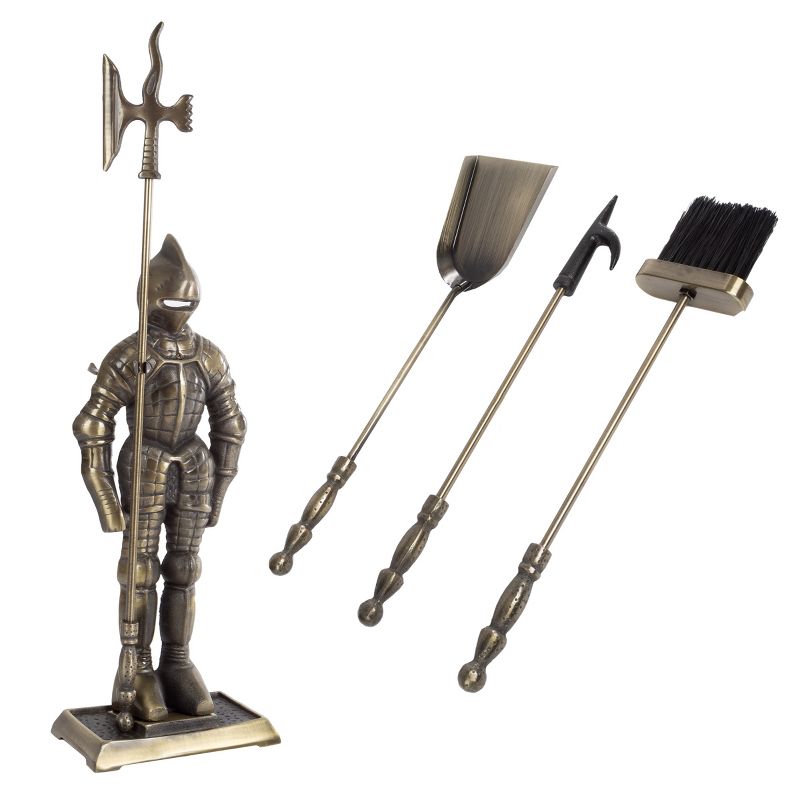 3-Piece Fireplace Tool Set- Medieval Knight Cast Iron Statue Holds Heavy Duty Essential Tools - Includes Shovel, Broom & Poker by Lavish Home, 4 of 7
