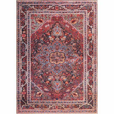 Burgundy Chenille Rectangular Flat Woven Area Rug
