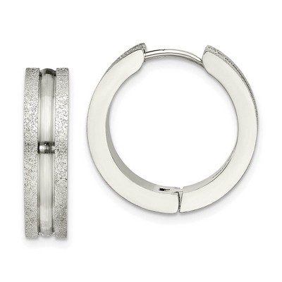 Black Bow Jewelry 8mm Laser Cut and Polished Stainless Steel Hinged Hoops - 22mm