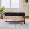 Okak Modern 2-Tier Coffee Table Footstool Ottoman Bench with Open Storage Shelf,Upholstered Storage Ottoman for Living Room,Bedroom - 2 of 4
