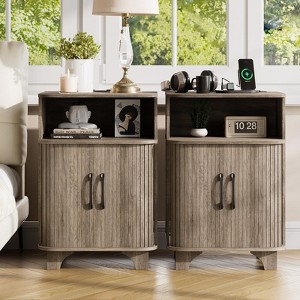 End Table Set of 2, Side Table with Charging Stations and RGB Lights, Grey - 1 of 4