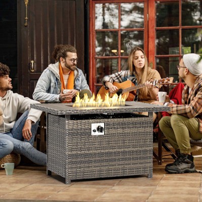 Aoxun CSA Propane Fire Pit Table with Storage, 40 in.  Rectangular, Auto Ignition Gas Fire Pit for Outside Patio Deck, Oxford Cover, Grey Wicker