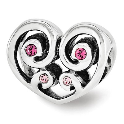 Black Bow Jewelry Sterling Silver Pink Crystal Scroll Heart Bead Charm