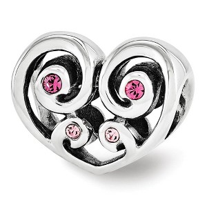 Black Bow Jewelry Sterling Silver Pink Crystal Scroll Heart Bead Charm - 1 of 3
