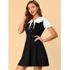 INSPIRE CHIC Women's Bowtie Neck Contrast Color A-Line Doll Collar Dress - 4 of 4
