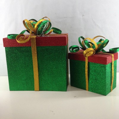 Sterling Set of 2 Green and Red Glittered Gift Box Christmas Decors 14"