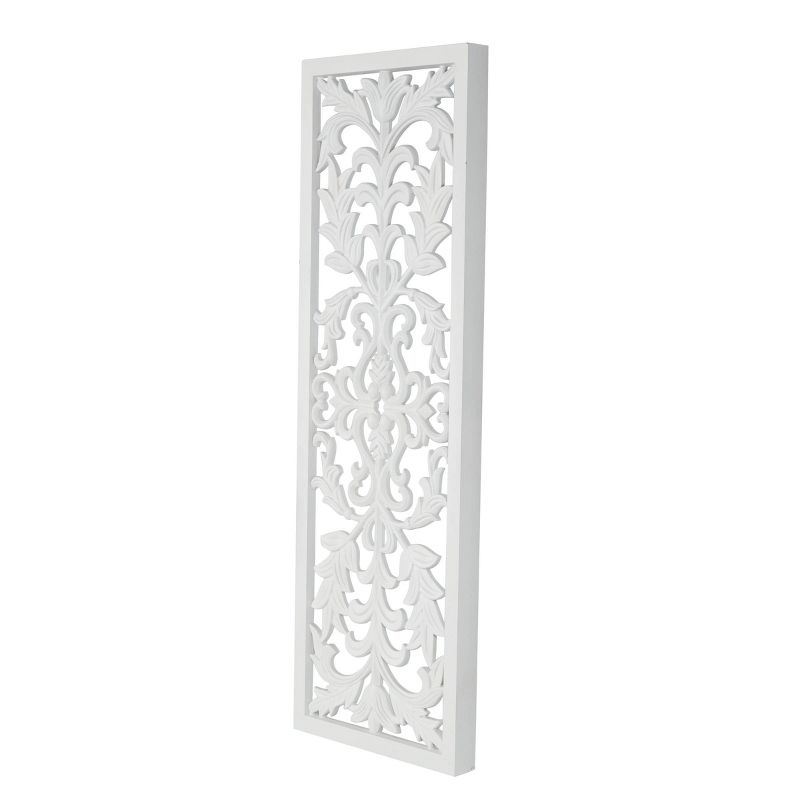 Olivia &#38; May 42&#34;x14&#34; Wood Floral Carved Panel Wall Decor with Scroll Details White, 4 of 6