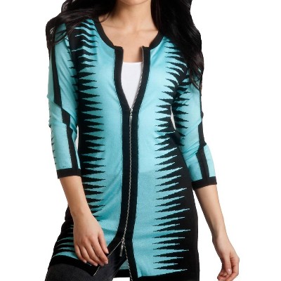 Women's Zig-Zag Zip Long Cardigan - ANGEL