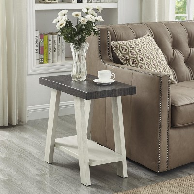 VYNXARIA Contemporary Two-Tone Wood Shelf Side Table in Weathered Charcoal and Beige