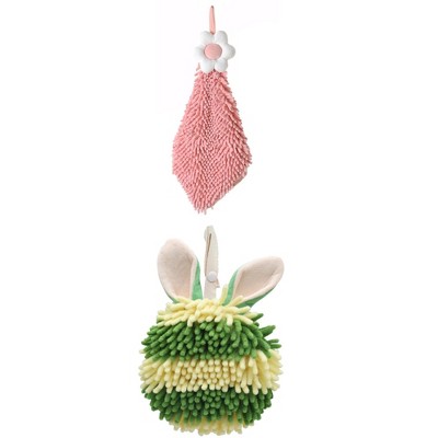 REGALWOVEN 2 Packs Soft Absorbent Flower and Rabbit Shape Decorative Chenille Hand Towel for Bathroom 6" x 15"/7" x 7"
