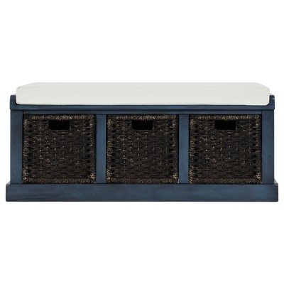 NicBex Modern 43.7" Storage Bench with 3 Rattan Baskets for Entryway and Living Room