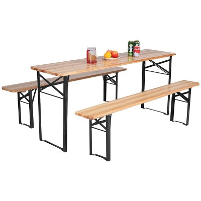 3pc Outdoor Folding Wooden Picnic Table Set Wellfor Iron Fir Wood   GUEST 6780405c F7d5 42bb B7f4 1e1568624eed